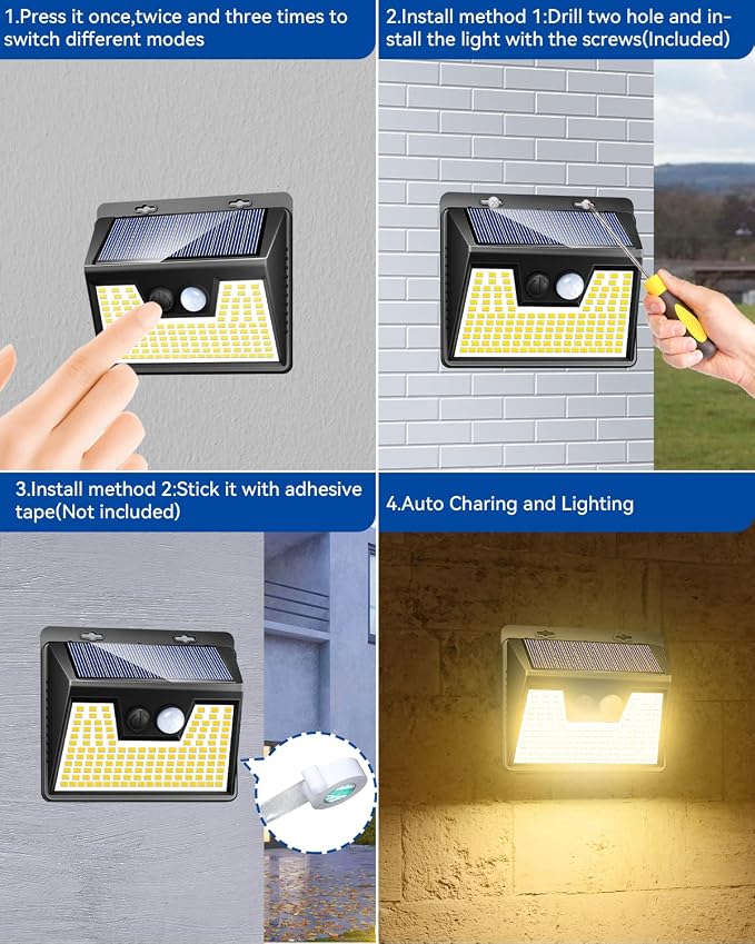 Peasur LED Solar Lights Outdoor Motion Sensor, 2 Packs Waterproof Solar Power - Image 6