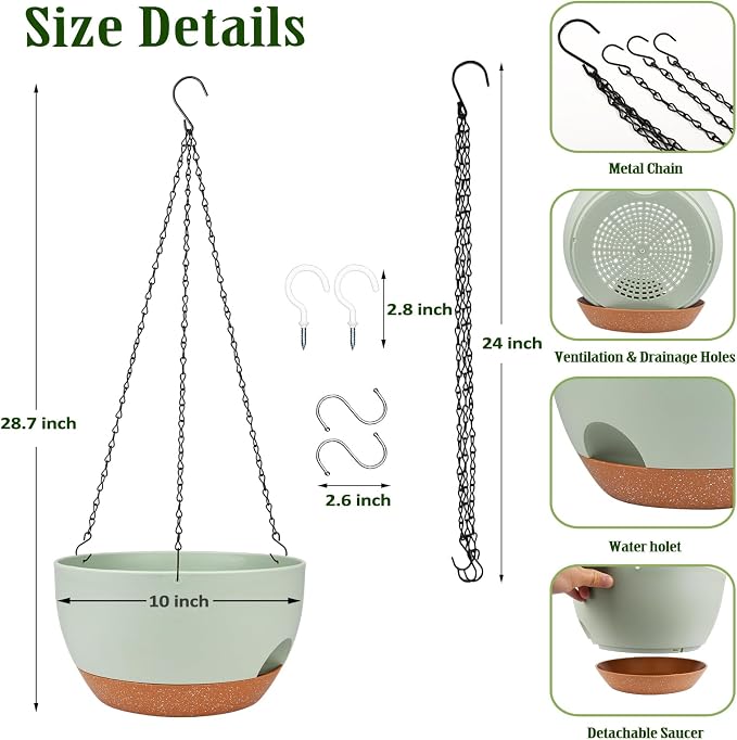 Hanging Planters for Outdoor Indoor Plants, 2 Pack 10 Inch Hanging Basket - Image 2