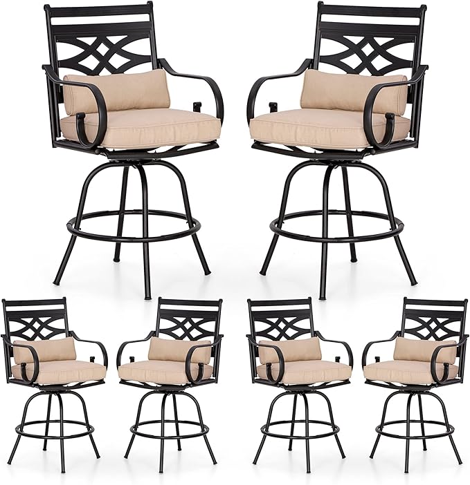 PHI VILLA Outdoor Swivel Bar Stools Set of 6，Patio Counter Height Bar Chairs by PHIVILLAThepioneerofcomfortablehouseholdsupplies