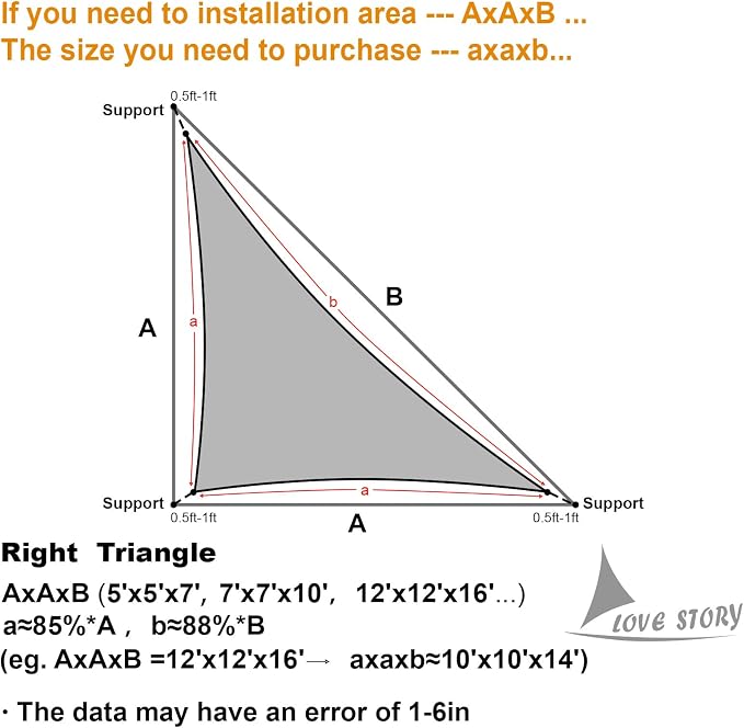 LOVE STORY Custom Size 10'x15'x18' Butter Cream Sun Shade Sail Right Triangle - Image 2