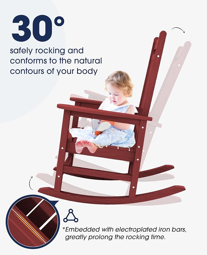 KINGYES Oversized Outdoor Rocking Chair, All-Weather Patio Rocking Chairs - Image 3