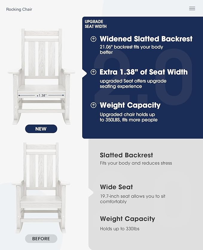 KINGYES Oversized Outdoor Rocking Chair Set of 4, All-Weather Patio Rocking - Image 4