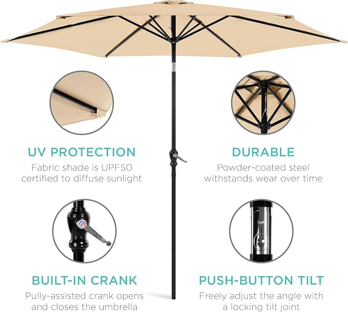 Best Choice Products 10ft Outdoor Table Compatible Steel Polyester Market Patio - Image 5