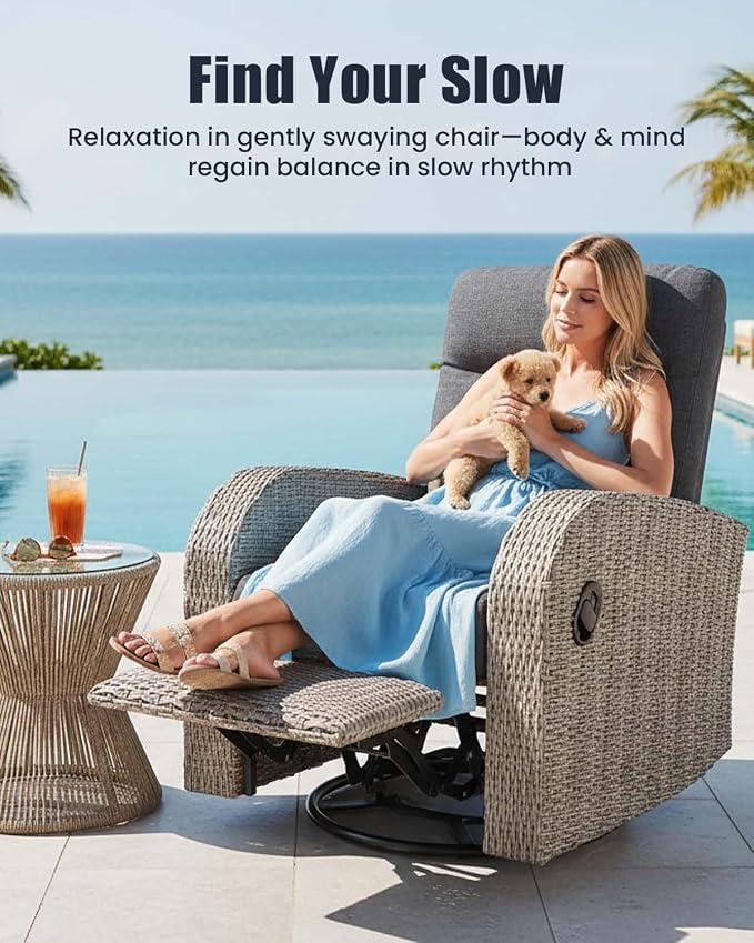 Outdoor Swivel Recliner Chair, All-Weather Wicker Reclining Patio Chair - Image 3