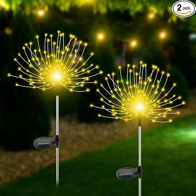 Solar Garden Lights Outdoor Waterproof, 2 Pack 120 LED Solar Firework Lights by Slyuexu