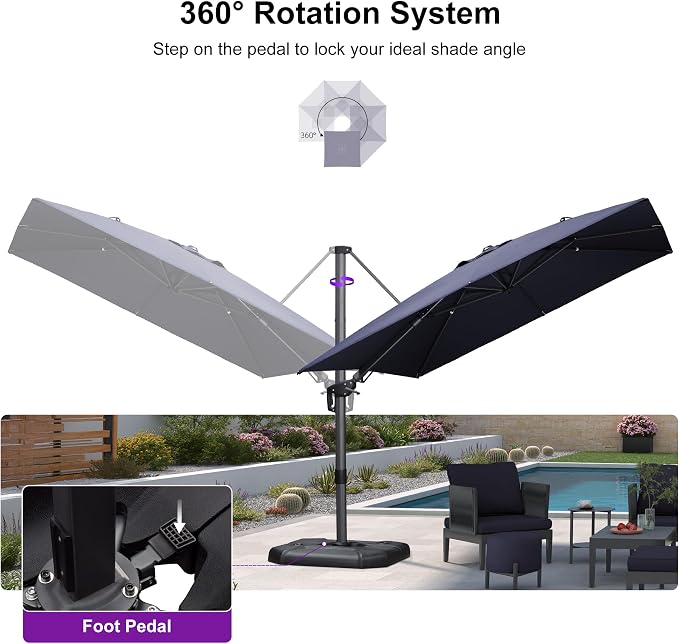PURPLE LEAF 9' X 12' Left-right Tilt Patio Umbrella Outdoor Cantilever Swivel - Image 7