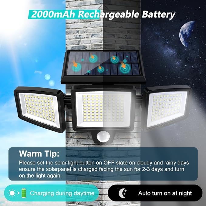 Tuffenough Solar Outdoor Lights 2500LM 210 LED Security Lights - Image 4