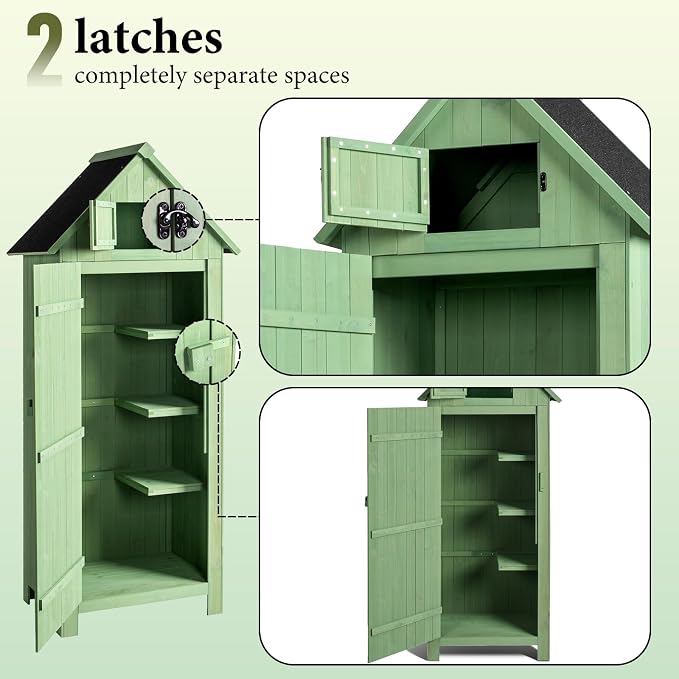 VINGLI Outdoor Wooden Storage Shed, Garden Shed Outside Tool Cabinet - Image 5