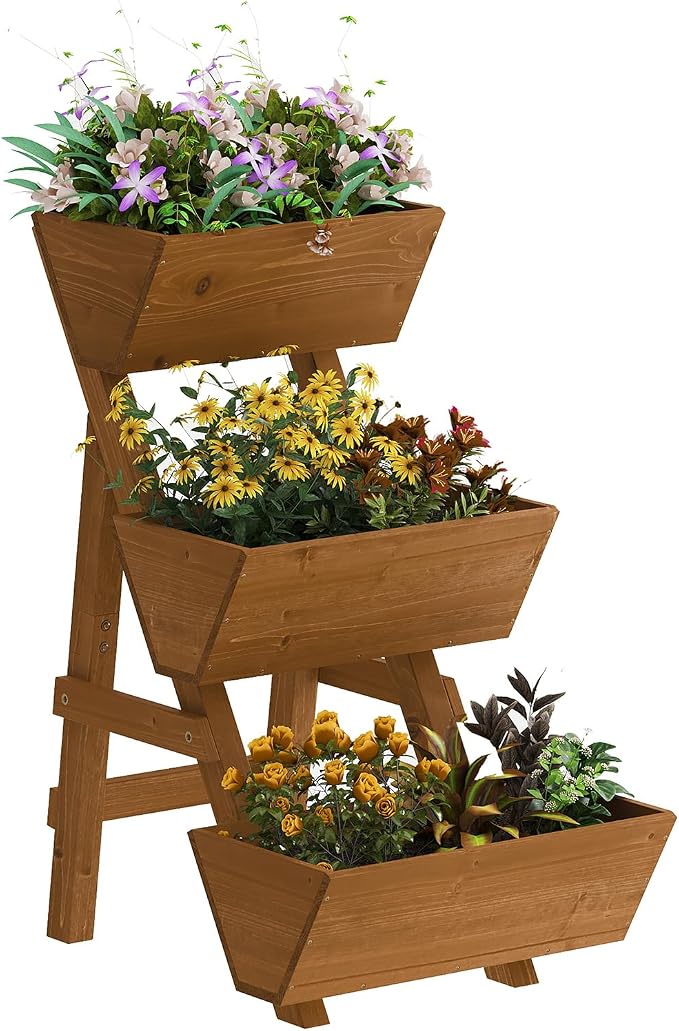 3-Tiers Wooden Raised Garden Bed, Wood Planter Box by Kitsanery