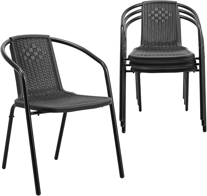 VINGLI PE Rattan Outdoor Dining Chairs Set of 4, Plastic Stackable Patio Chairs by VINGLI