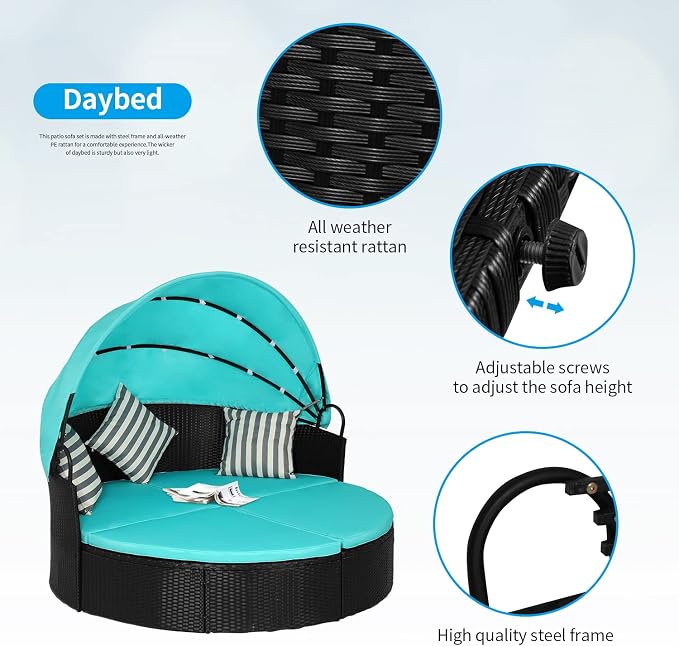 Outdoor Round Daybed Wicker Outdoor Furniture Patio Furniture - Image 2