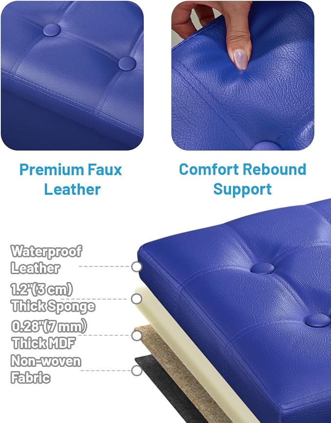 AmasSmile Storage Ottoman Foot Rest Stool, 17 inch Folding Leather Footstool - Image 5