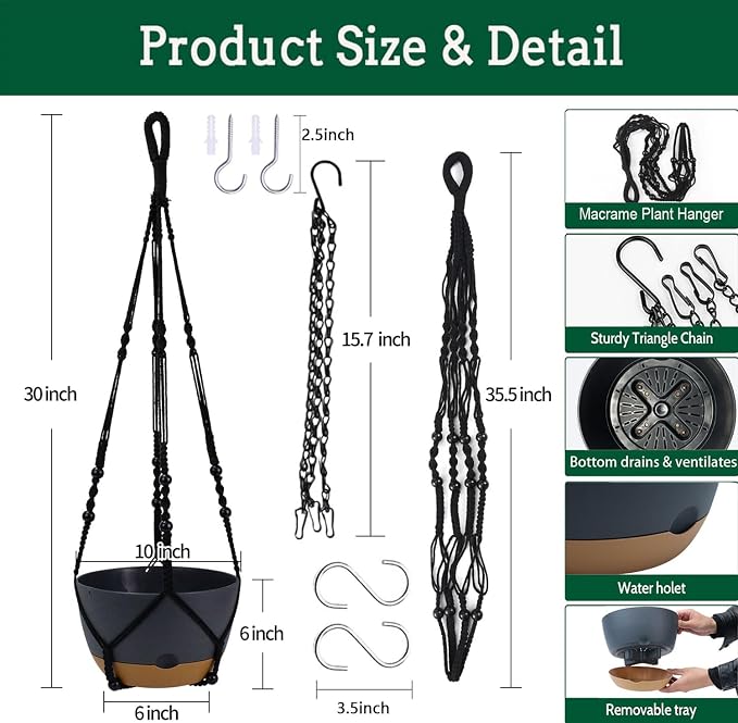 2 Pack Hanging Planters Set, 10 Inch Indoor Outdoor Hanging Plant Pot Basket - Image 4