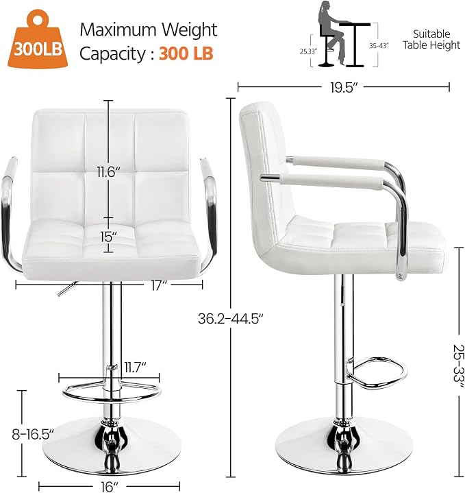 Yaheetech Bar Stools Set of 3, PU Leather Adjustable Barstools - Image 3