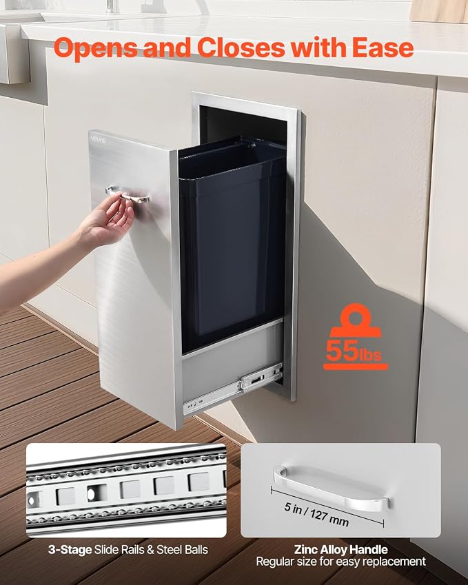 VEVOR Outdoor Kitchen Trash Drawer, 11.81" W x 19.6" D x 23.62" H Interior - Image 6