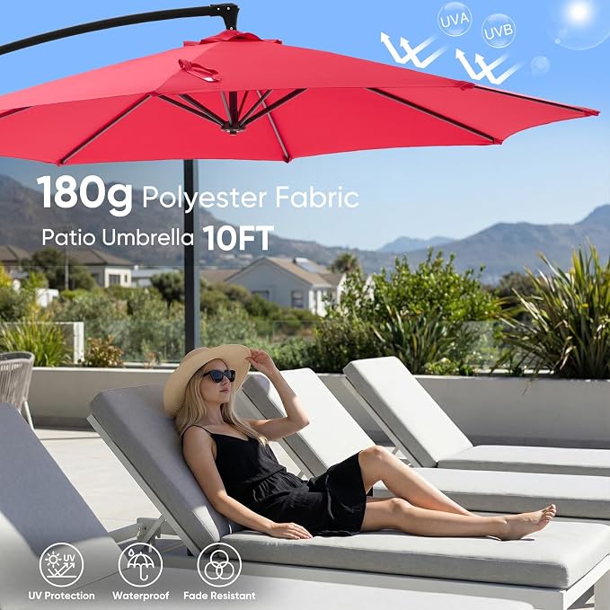 NEWBULIG 10FT Patio Umbrella, Offset Cantilever Outdoor Patio Table Umbrella - Image 3