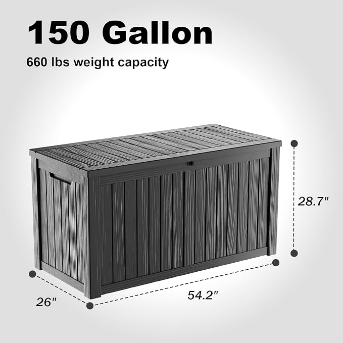150 Gallon Resin Deck Box, Lockable Patio Outdoor Storage Box - Image 5