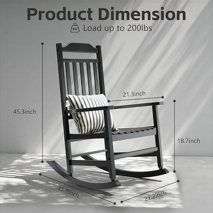 Patio Rocking Chair Outdoor Set of 1, Weather Resistant Poly Resin Oversized - Image 2