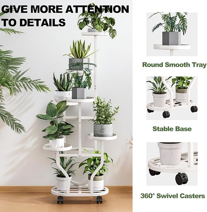 Plant Stand with Wheels 6 Tier Metal Flower Shelf - Image 4