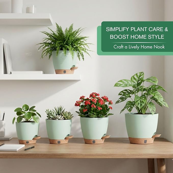 montresor 5 Pack Green 5/5.5/6/6.5/7 Inch Self Watering Planters - Image 7