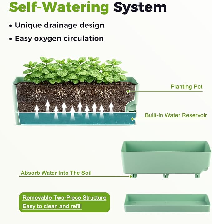 4 Pack Self Watering Pots for Indoor Plants 17 Inches Window Boxes Planters - Image 4
