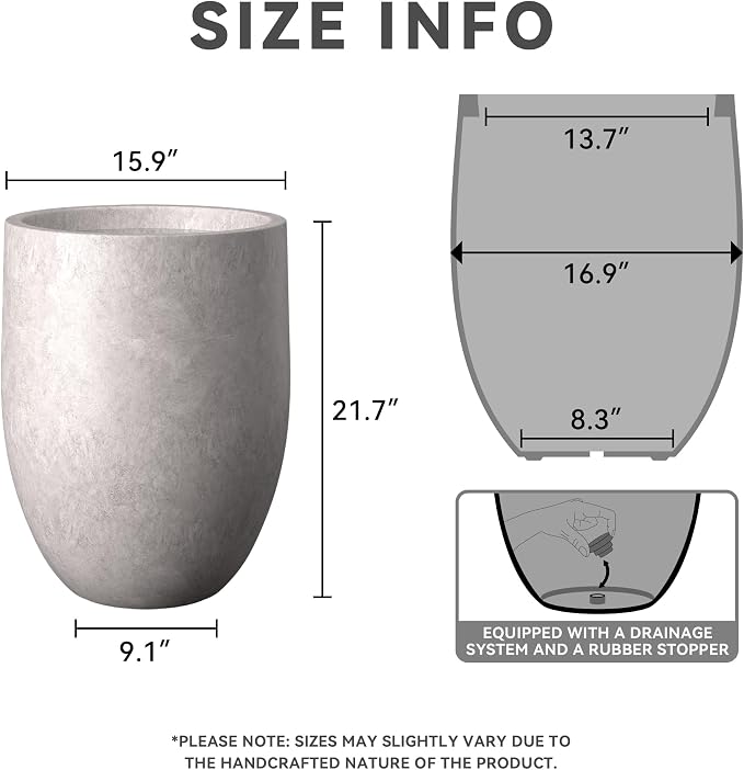 Kante Tall Concrete Planter, 21.7-Inch Height Light Gray Large Indoor Outdoor - Image 2