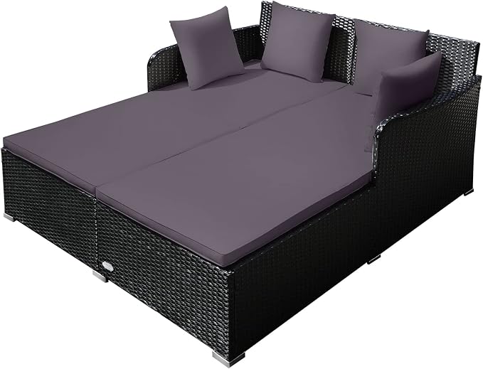 Outdoor Rattan Daybed, Patio Loveseat Sofa Set w/Comfortable Cushions, Extra by Unknown