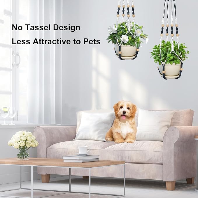 Macrame Plant Hanger with Pot, 3 Set Hanging Planters - Image 6