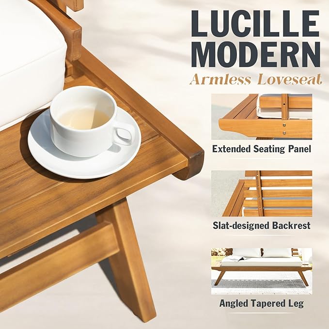Idzo Lucille Updated 800lbs Capacity Acacia Patio Loveseat, FSC Certified 2 - Image 4