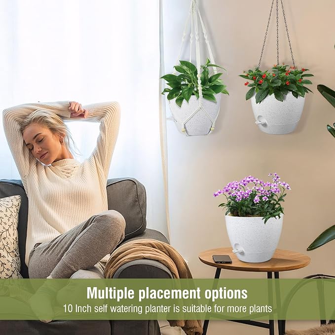 10 inch Self Watering Hanging Planters, 2 Pack Hanging Baskets - Image 6