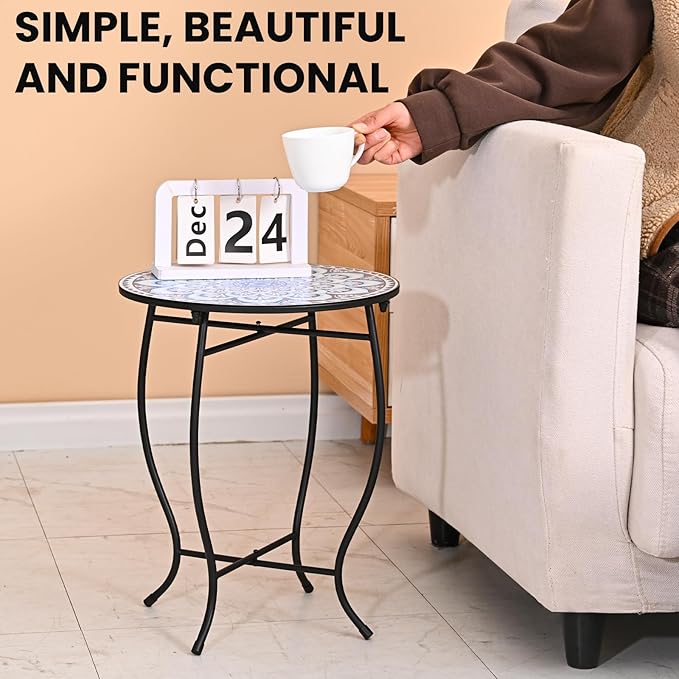 Round Side Table, Indoor Outdoor Small Side Table, Weather Resistant Black - Image 3