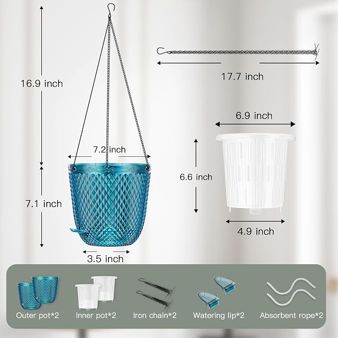 QCQHDU Self Watering Hanging Pots, 2 Pack 7.2 Inch Hanging Planters - Image 3