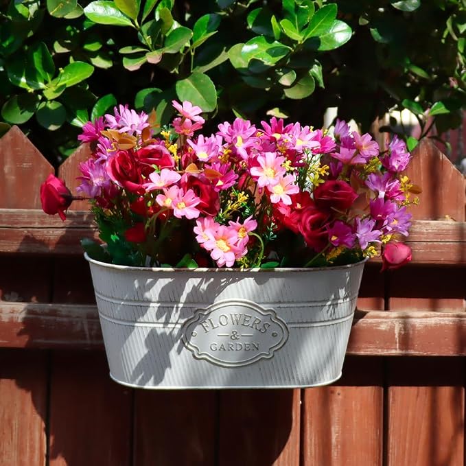 3 Pack Metal Railing Planters, 10.5" Oval Hanging Flower Pots - Image 7