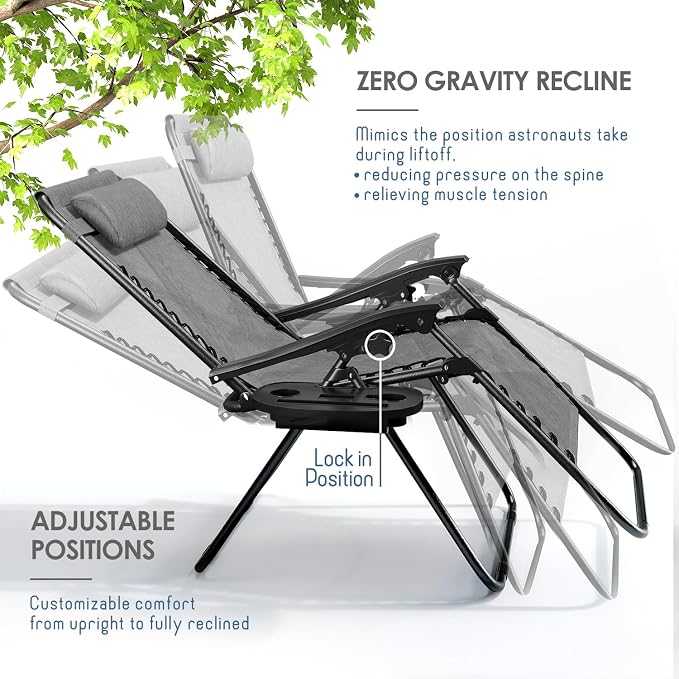 Nestl Zero Gravity Chairs Set of 2, Patio Lounge Chair Outdoor - Image 4