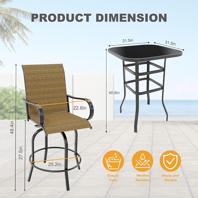 5 Piece Outdoor High Top Bar Set, 5 Pieces Outdoor Swivel Bar Set - Image 2