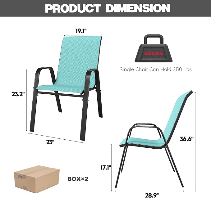 Patio Chairs Set of 8, Stackable Outdoor Dining Chairs - Image 8