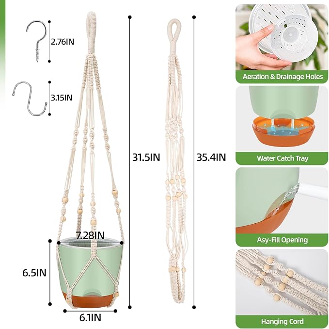 2-Pack 7.2-Inch Self-Watering Hanging Planters - Image 5