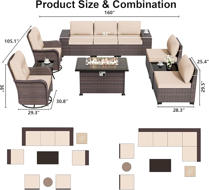 ALAULM 10 Pieces Patio Furniture Set - Image 6
