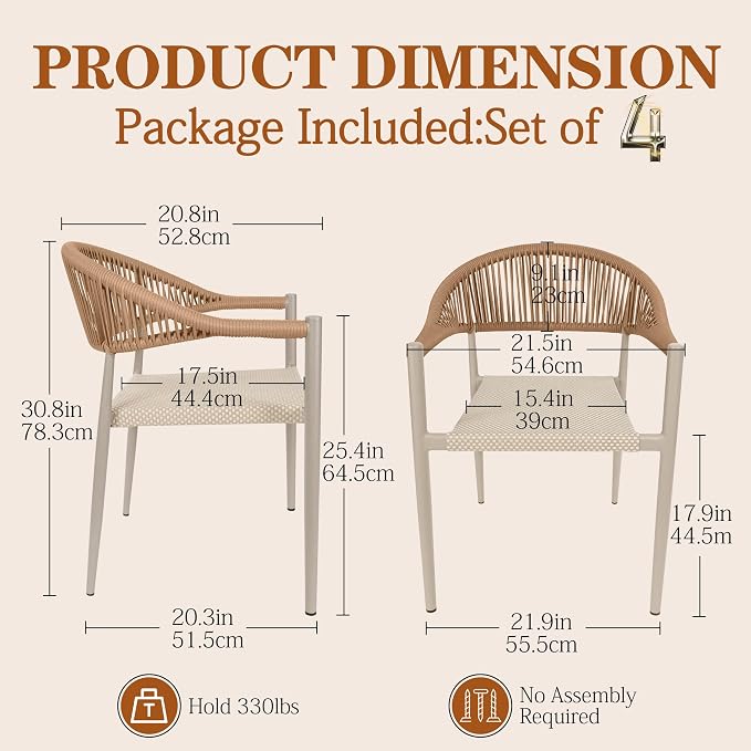 TWT Patio Dining Chairs Outdoor Stackable Dining Chairs - Image 3