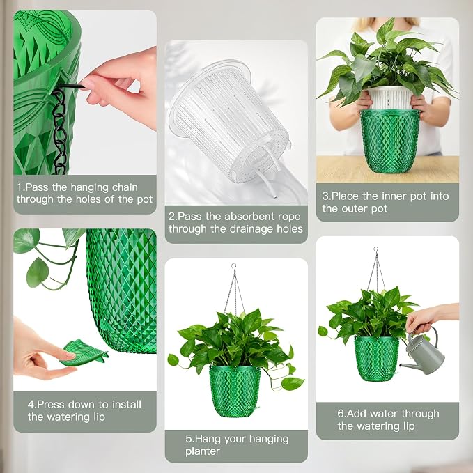 QCQHDU Self Watering Hanging Pots, 2 Pack 5.7 Inch Hanging Planters - Image 6