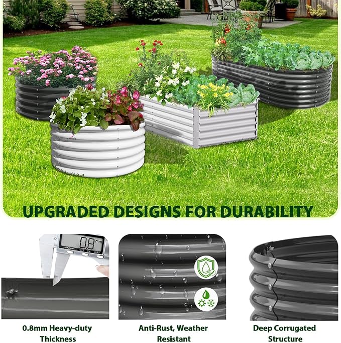 A ANLEOLIFE 8X4X1.5 ft Galvanized Raised Garden Beds Outdoor, Oval Large Metal - Image 4