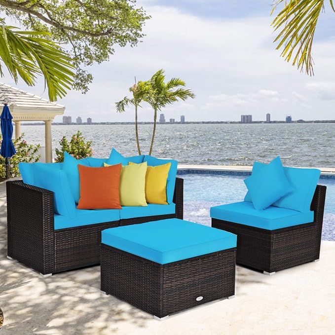 Tangkula 4 Pieces Patio Furniture Set, All Weather Outdoor Sectional Rattan - Image 4
