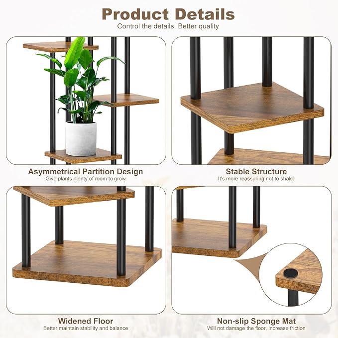 6 Tier Wood Tall Plant Stand Metal Rack Indoor, Planter Shelf Display Rack - Image 4