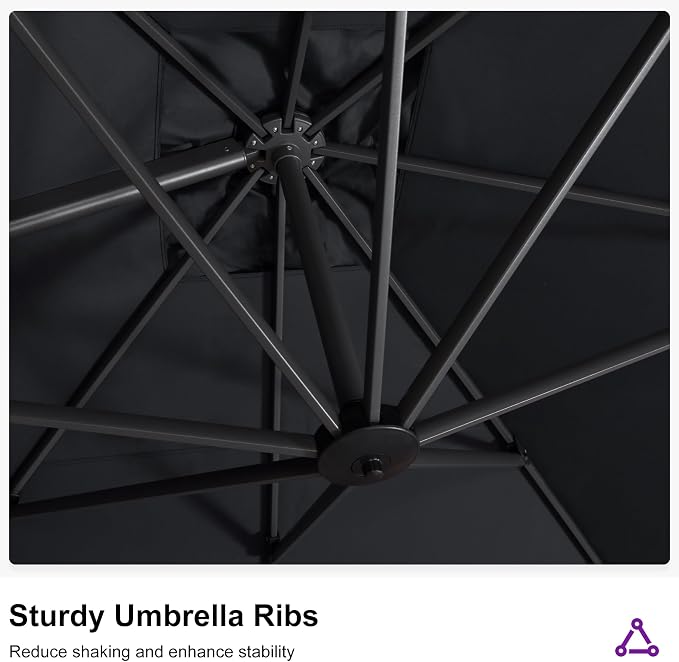 PURPLE LEAF 11.5' X 11.5' Telescopic Patio Umbrella Outdoor Cantilever Umbrella - Image 8