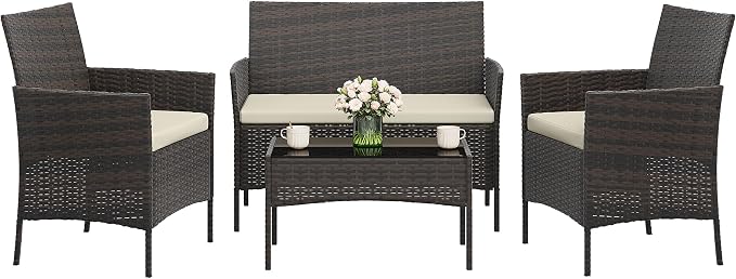 GAOMON 4-Piece Patio Furniture Set, Modern PE Rattan Conversation Set by GAOMON