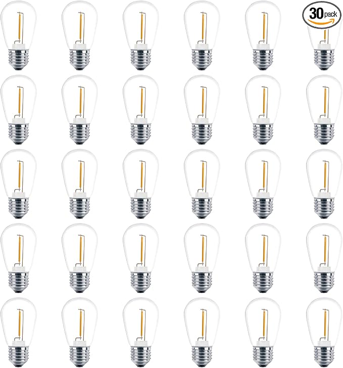 Meconard 30 Pack S14 Edison String Light Bulbs, 1 Watt Replacement Bulbs by Meconard
