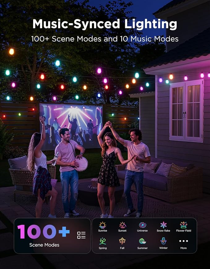 Govee S14 Bulb Outdoor String Lights 2, 96ft Smart RGBIC Warm White Patio Lights - Image 3