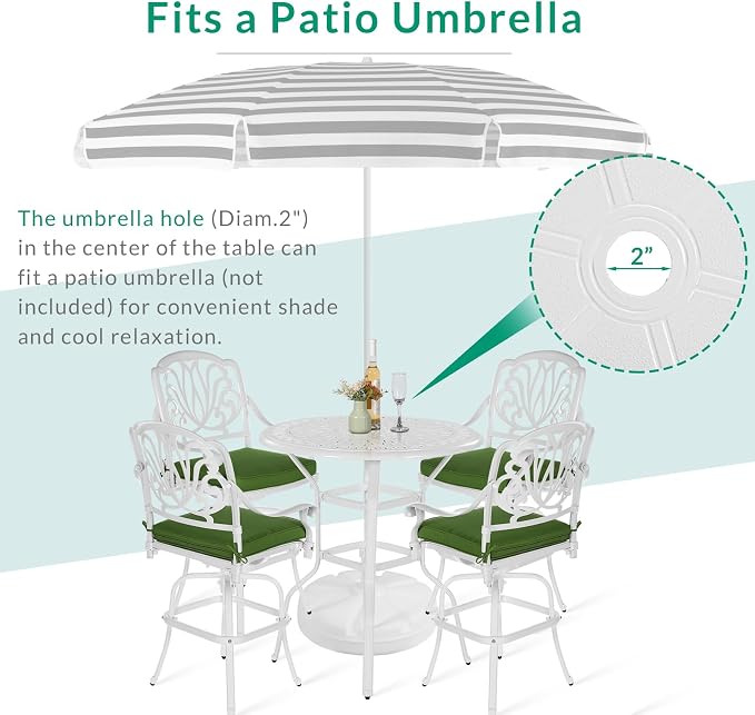 VIVIJASON 5-Piece Patio Swivel Bar Stools Set, All Weather Cast Aluminum - Image 5