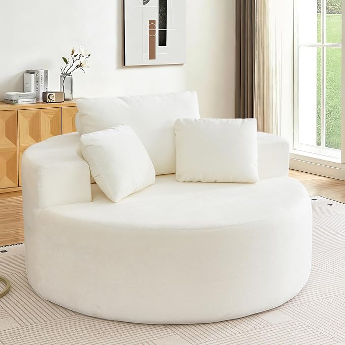Antetek Oversized Round Chaise Longue Chair Indoor, Modern 55-inch Upholstered - Image 7