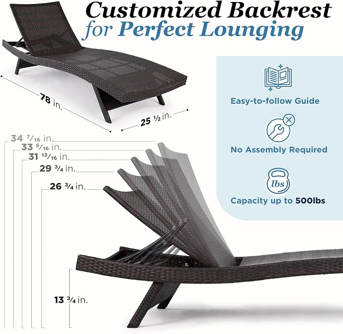 IDZO Katalina Chaise Lounge Set of 2-500lbs Support, UV Wicker, Ergonomic Wave - Image 5